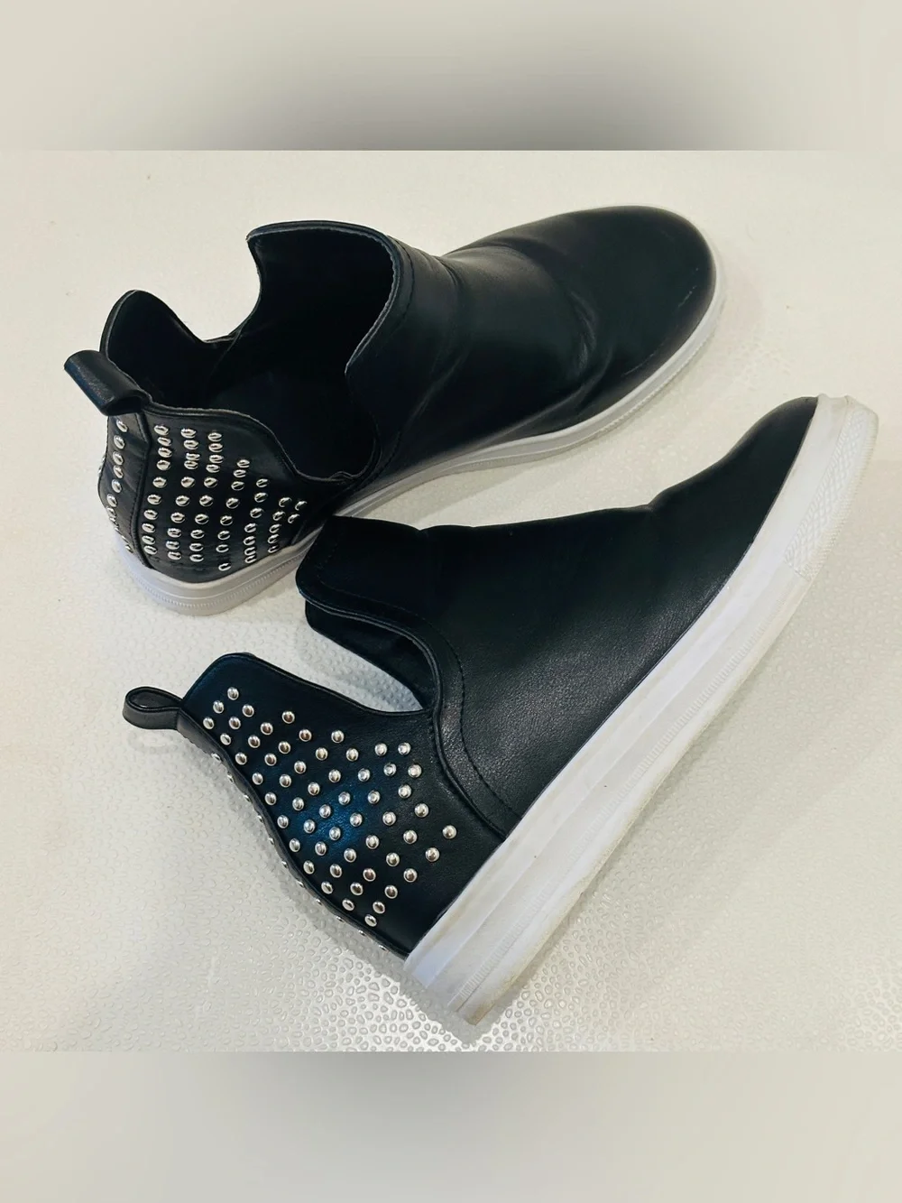 ✅ Women's Black Studded Slip-On Sneakers with White Sole